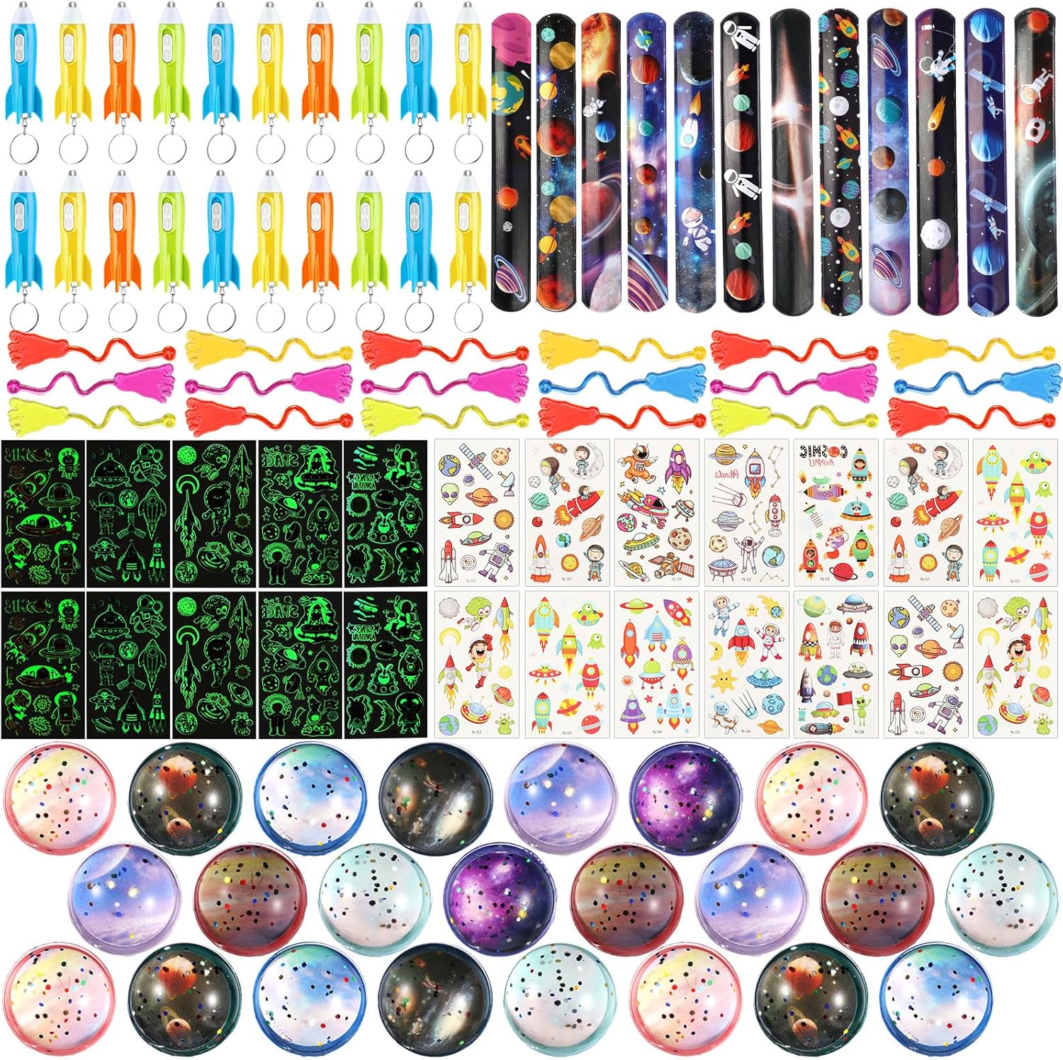 Threan 120 Pcs Space Party Favors Bouncy Balls