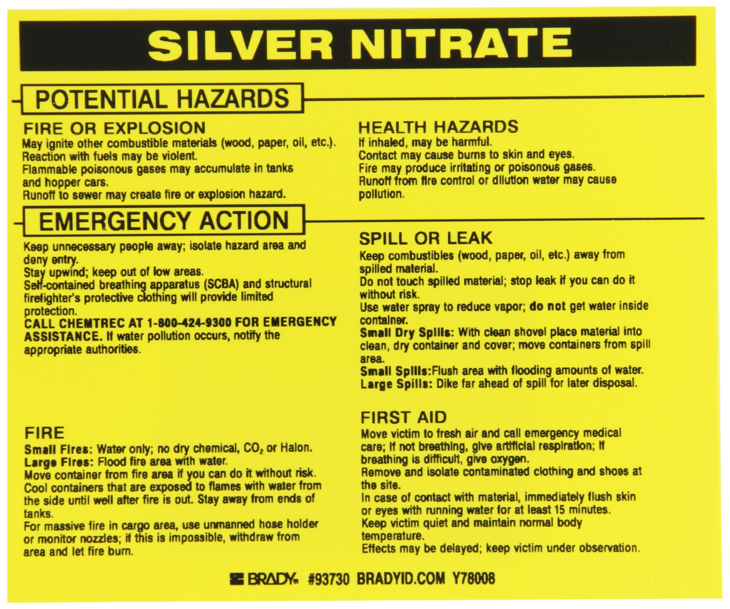 Étiquette Silver Nitrate Brady pour le rangement et l'inventaire des produits