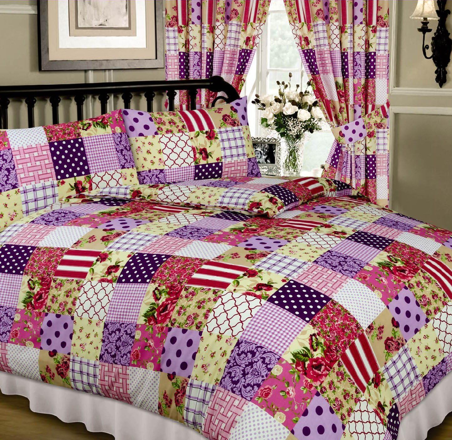 Patchwork Berry, Double Bed Duvet / Quilt Cover Set, Floral Damask — free download