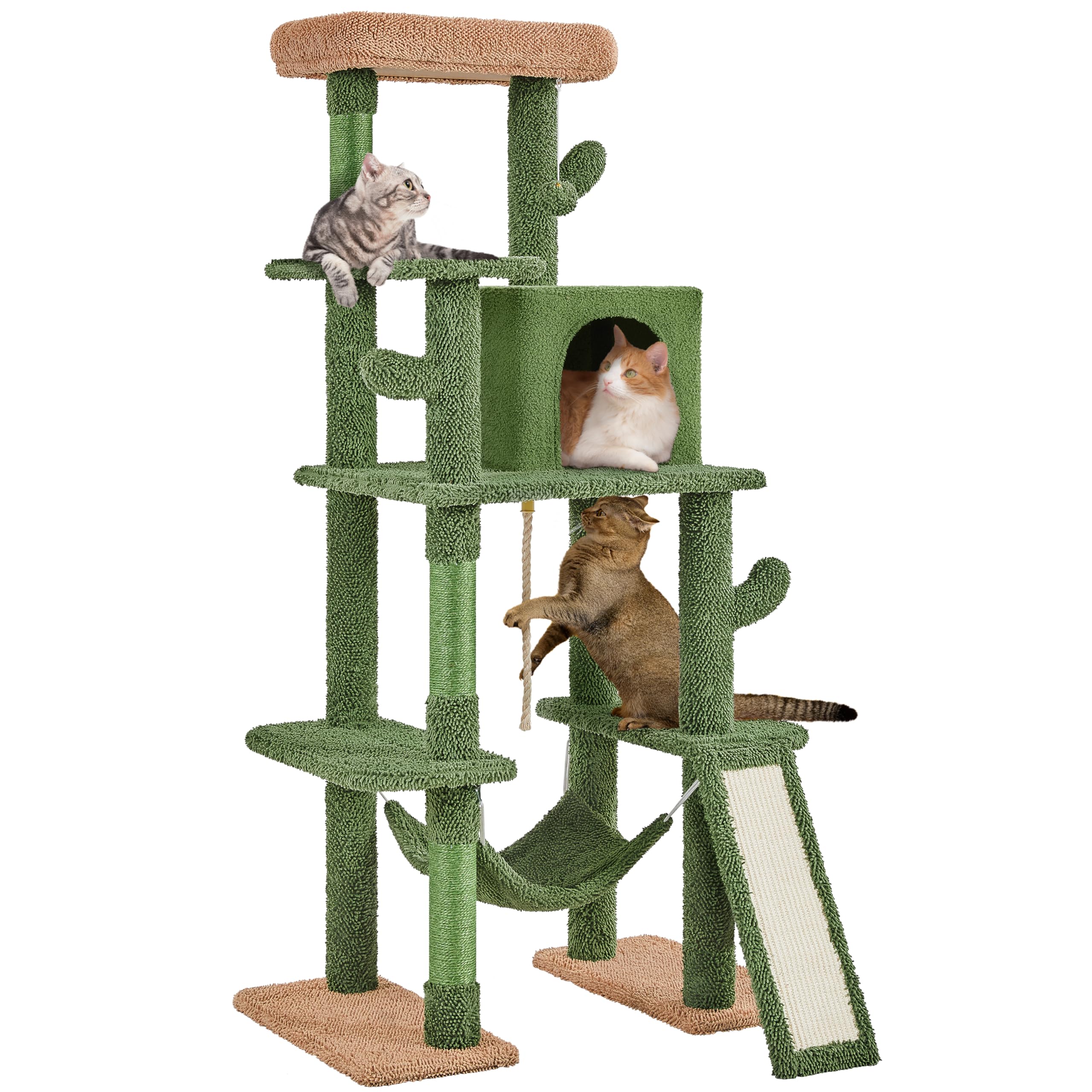 Yaheetech Cactus Cat Tree, 63? H Multi-Level Cat Tower for Indoor Cats, Tall Climbing Tower with Sisal-Covered Scratching Posts & Condo, Pet Furniture Activity Center for Kitten