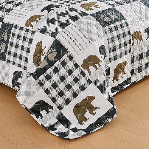 Miniatura 3 de Market & Place Juego de edredón reversible de 3 piezas con fundas de almohada, colcha suave y ligera para todas las estaciones, diseño rústico de