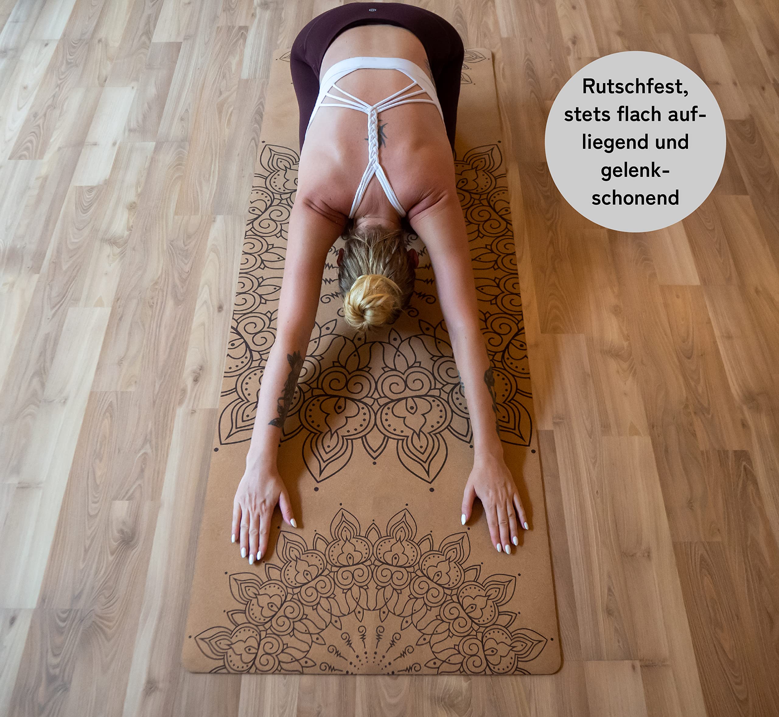 Premium Yogamatte Kork | Naturkautschuk & Kork | inkl. Tragegurt | Yoga Matte Kork: natürlich rutschfest | robust & langlebig | 183 x 66 x 0,4cm | inkl. Tragegurt | Yoga Matte rutschfest