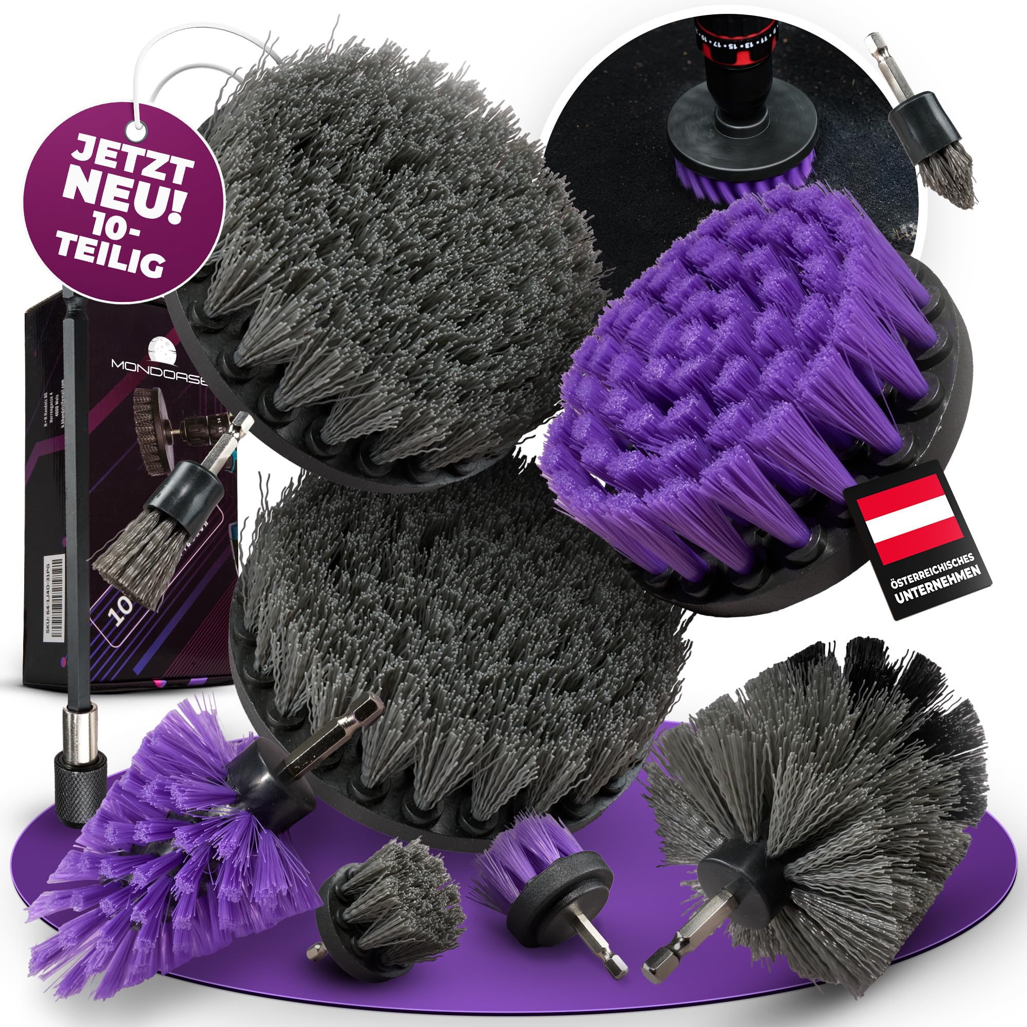 Brosse pour visseuse sans fil 10 pièces – Brosse de nettoyage Drill Brush – Salle de bain, cuisine, voiture, carrelage, etc. I Brosse de nettoyage pour visseuse sans fil I Embout brosse pour perceuse