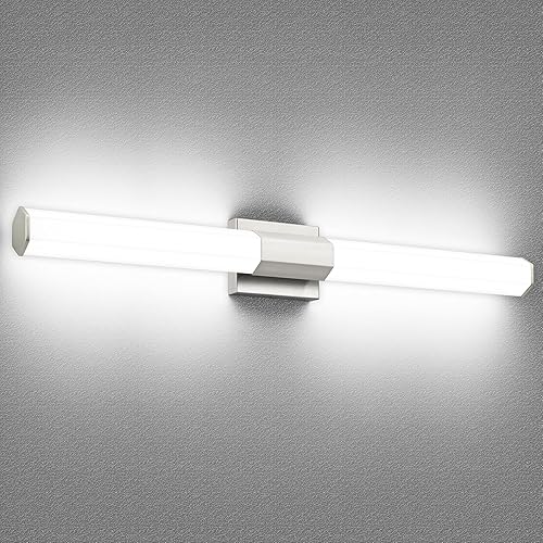 SOLFART Luz de baño para tocador de baño, luz sobre espejo, luz de baño de 32 pulgadas, blanco frío 6000 K, níquel cepillado ND