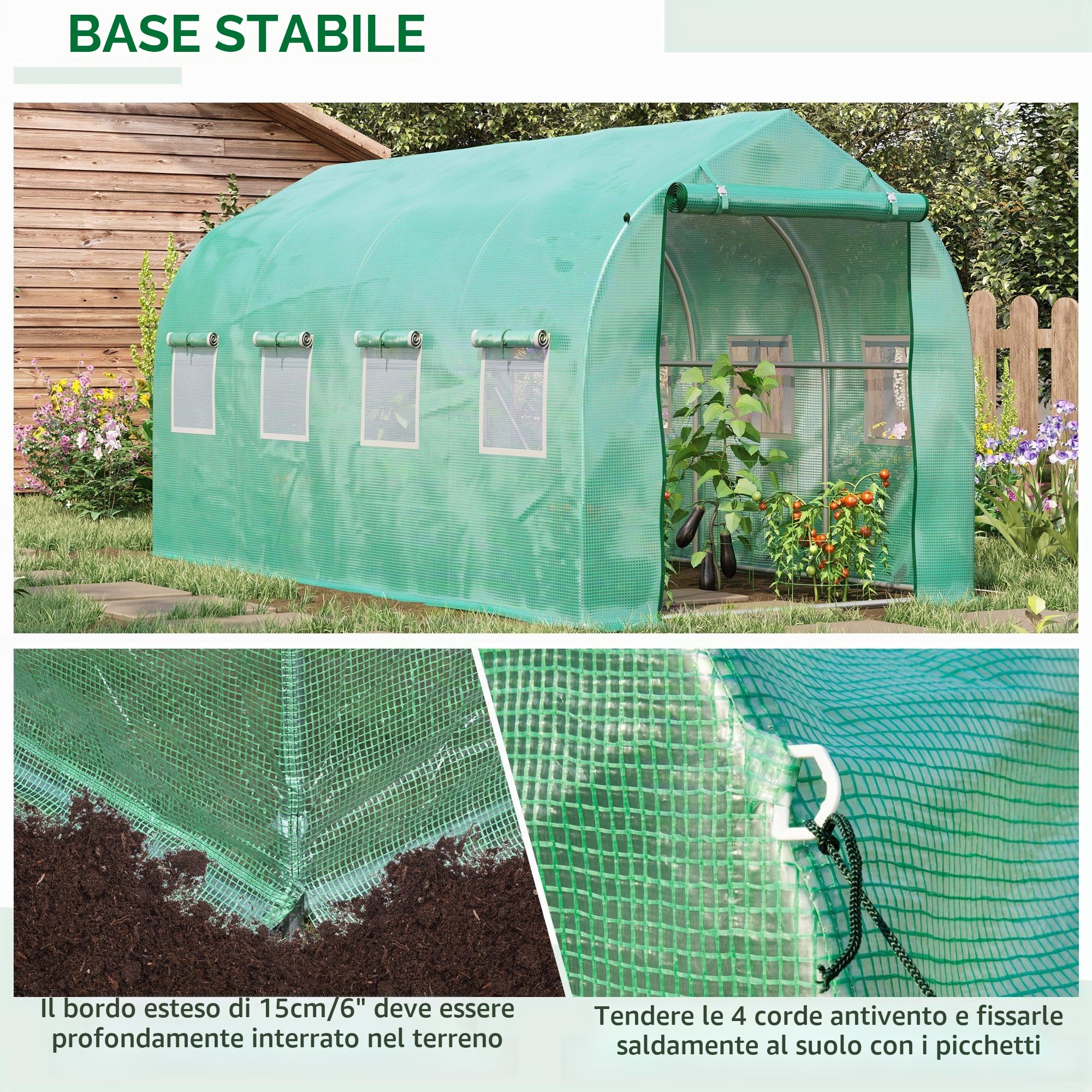 Outsunny Serra tunnel con finestre e porta per giardino 4 x 2 M | Serra pedonabile, giardino posteriore, telaio metallico
