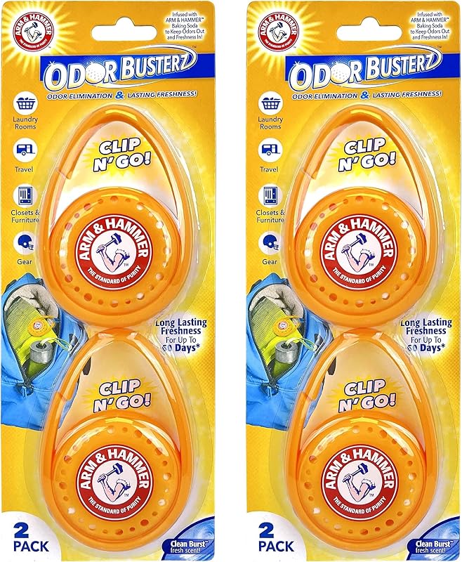 Arm & Hammer OdorBusterz ClipMATE™, Clean Burst, absorvedor de odores com clipe e bicarbonato de sódio, pacote com 12 de 2 unidades