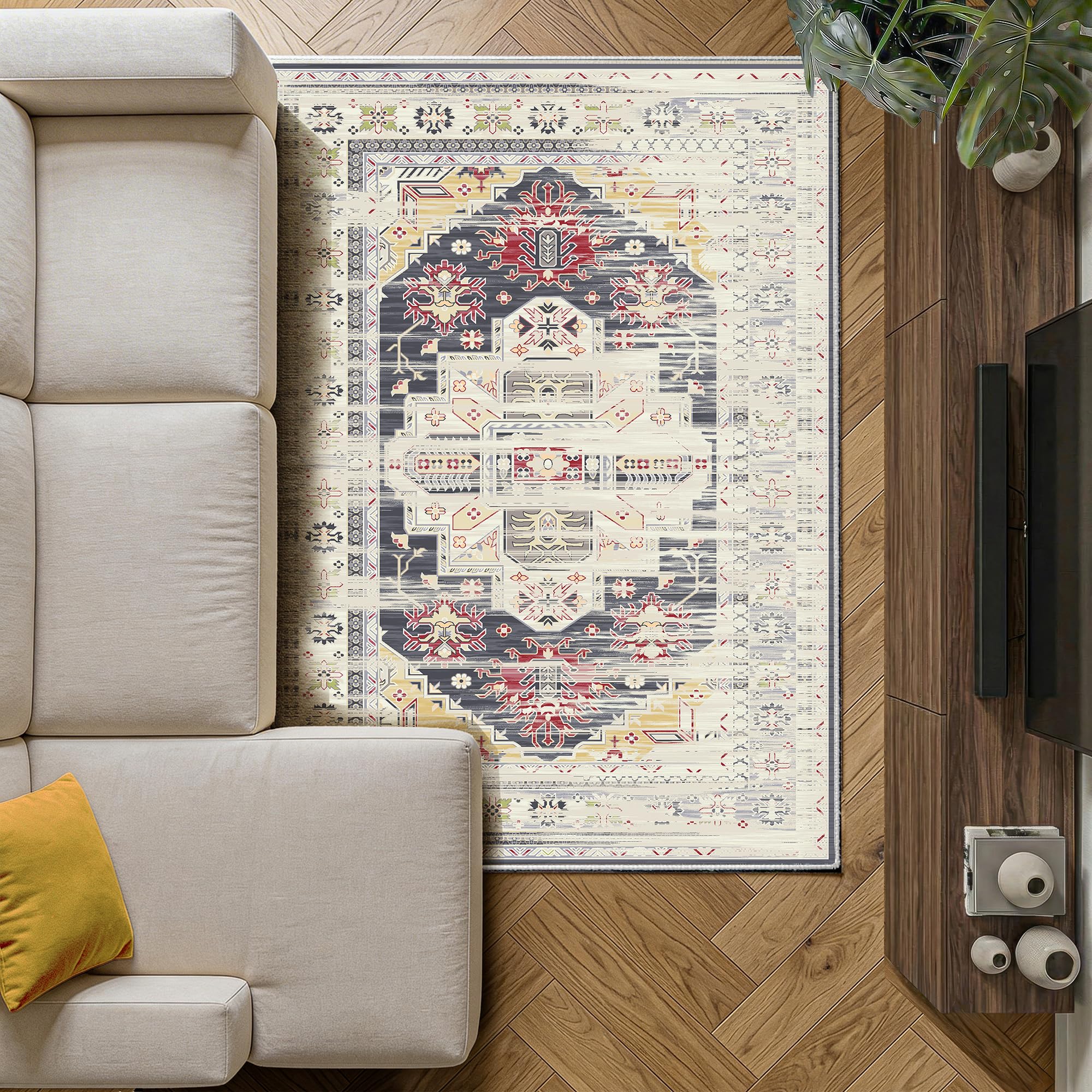 Decoranddecor Traditional Rug Living Room, 120x170cm – Non-Slip, Low Pile, Pet Friendly, Classic Elegant Pattern Entryway Easy Clean Durable Carpet – Florin — image 1