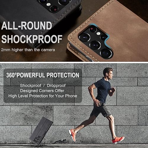 Miniatura 5 de QLTYPRI Samsung Galaxy S22 Ultra - Funda de piel sintética vintage con tapa para Samsung Galaxy S22 Ultra (ranuras para tarjetas), función atril