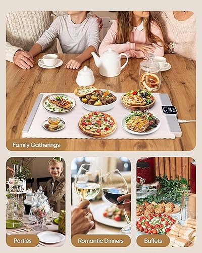 Miniatura 7 de Tapete de calentamiento para alimentos  Bandeja plegable de buffet de 24 x 16 pulgadas con 5 ajustes de temperatura y temporizador automático