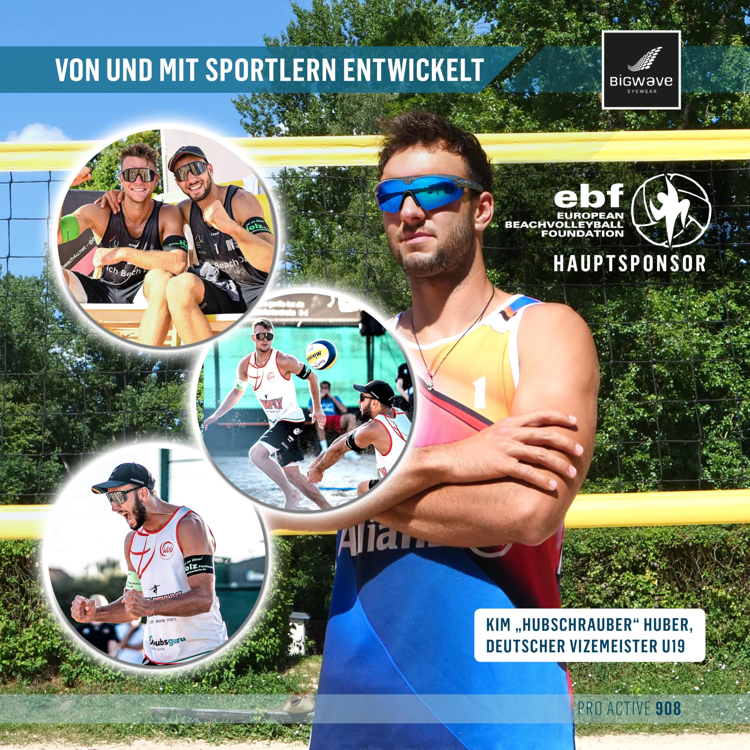 BIGWAVE Pro Active 908 Sportbrille – Fahrradbrille & Laufbrille mit bruchsicherem TR90 Grilamid Rahmen, UV400, Anti-Beschlag, 2 mm Sicherheitslinsen, Scheibenwechsel-System, 3 Jahre Ersatzteilgarantie