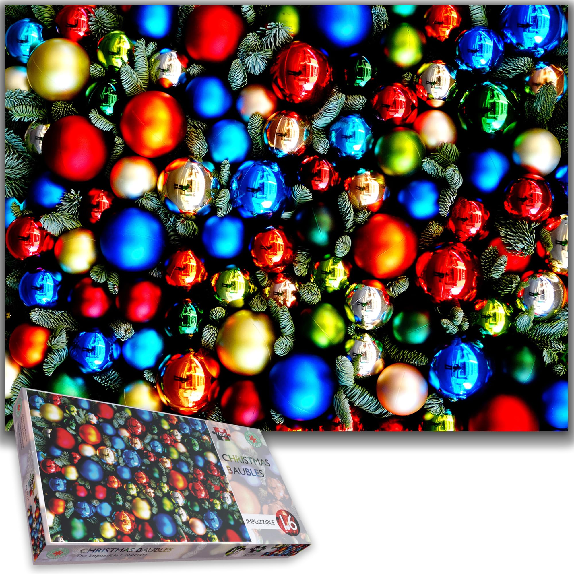 Challenging Christmas Baubles Jigsaw Puzzle - 1000 Pieces - Perfect for Adults, Festive Gift