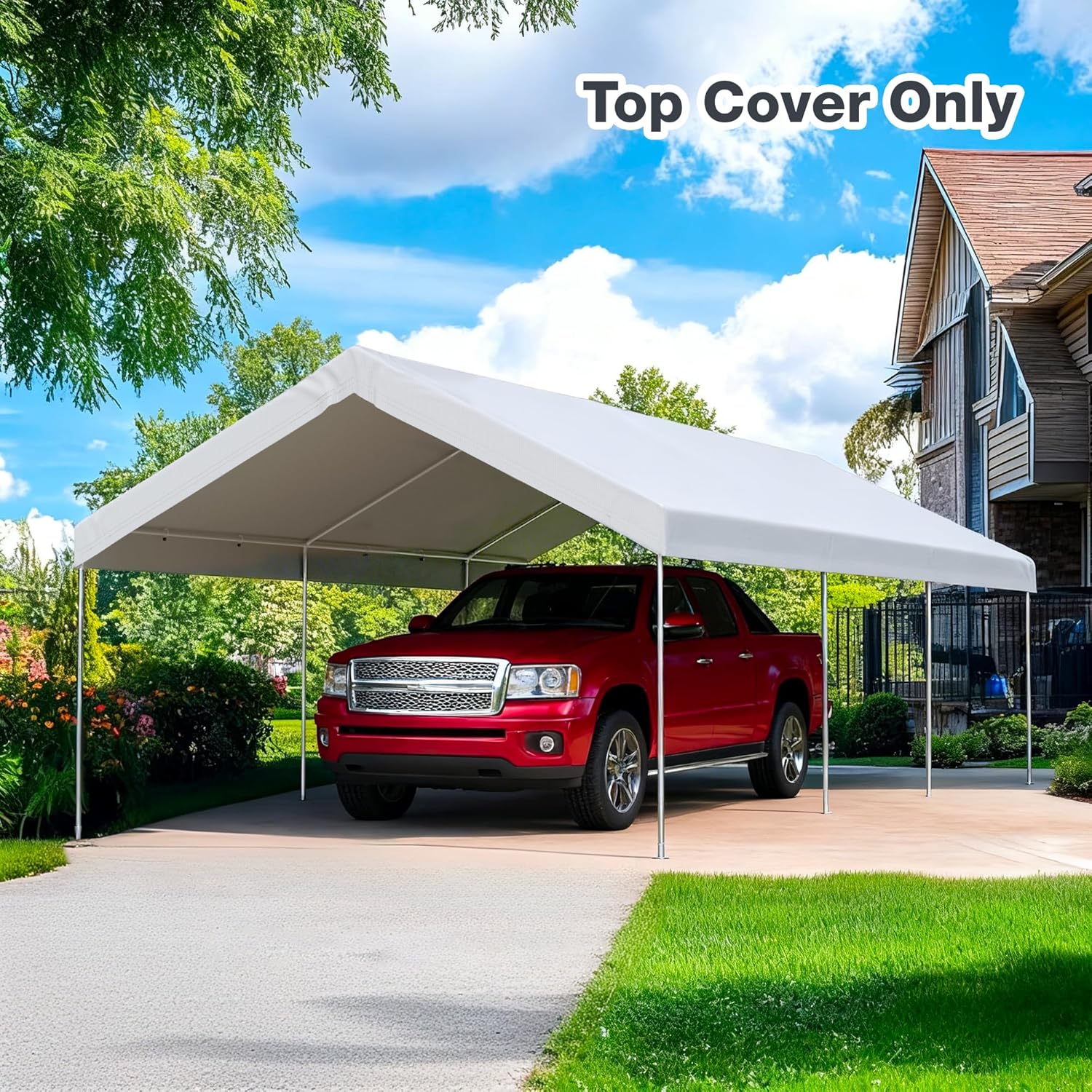 10x20 FT Carport Replacement Canopy Top Upgraded Car Port Canopy Cover for Carport Party Tent Waterproof & UV Protected, Easy Installation with Ball Bungees, White (Top Cover Only, Frame Not Included)