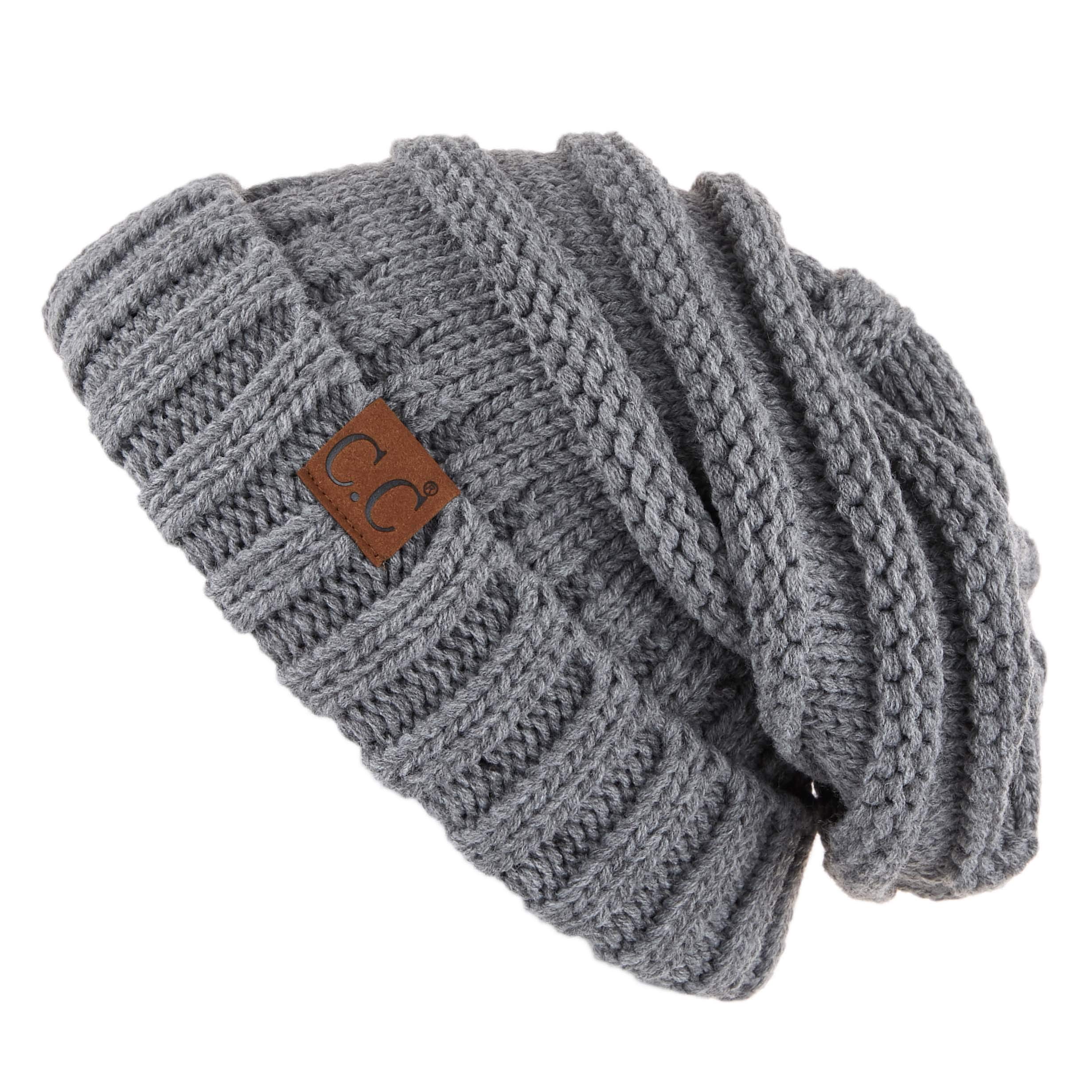C.c Women's Lt. Mel Grey Solid Hatsandscarf Exclusives Unisex Beanie Oversized Slouchy Cable Knit Beanie (Hat-100), One Size