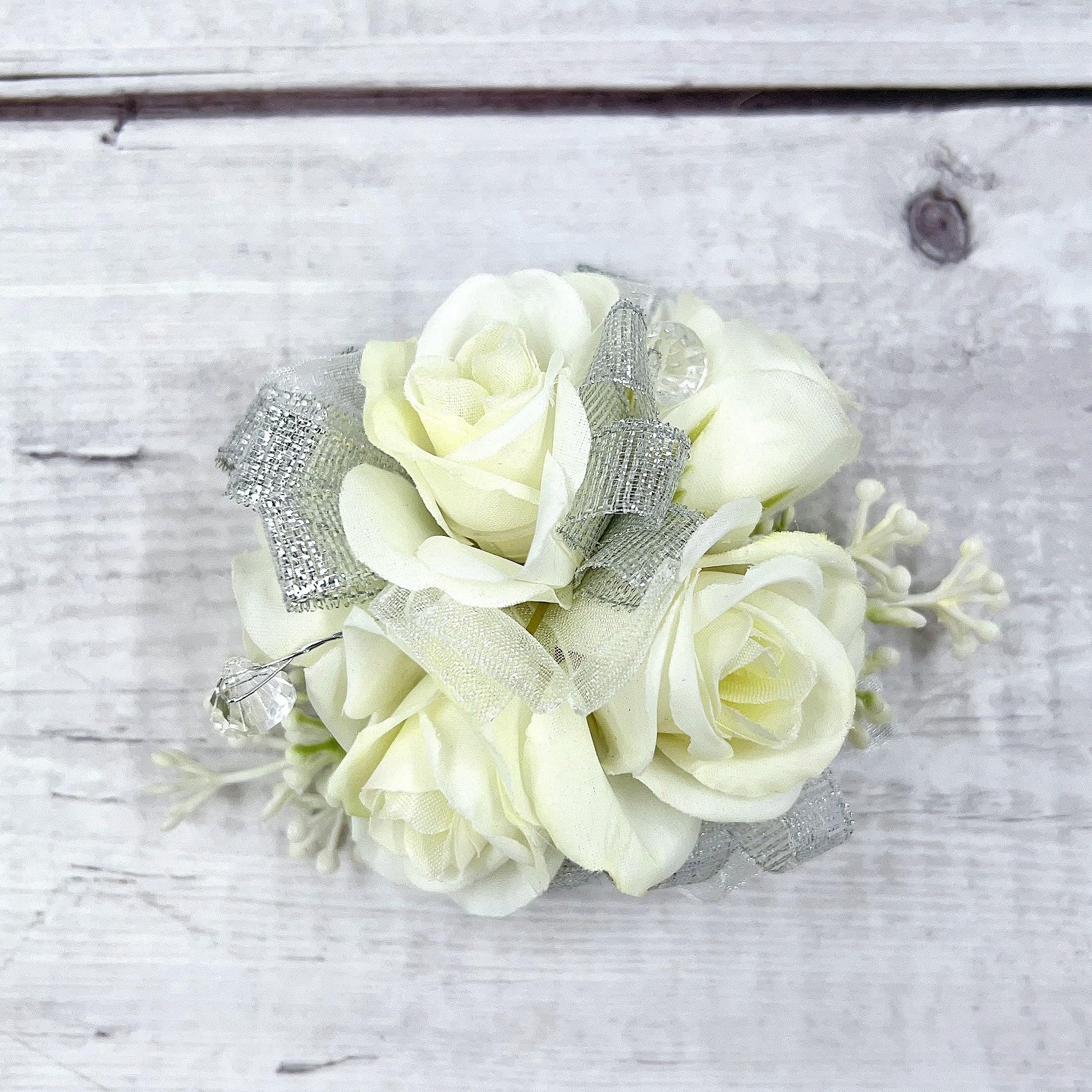 FAYBOX Set da 6 corpetto da polso e fiore all'occhiello per sposa, damigella d'onore, uomo, sposo, rosa avorio, accessori per matrimoni, decorazioni per abiti da ballo