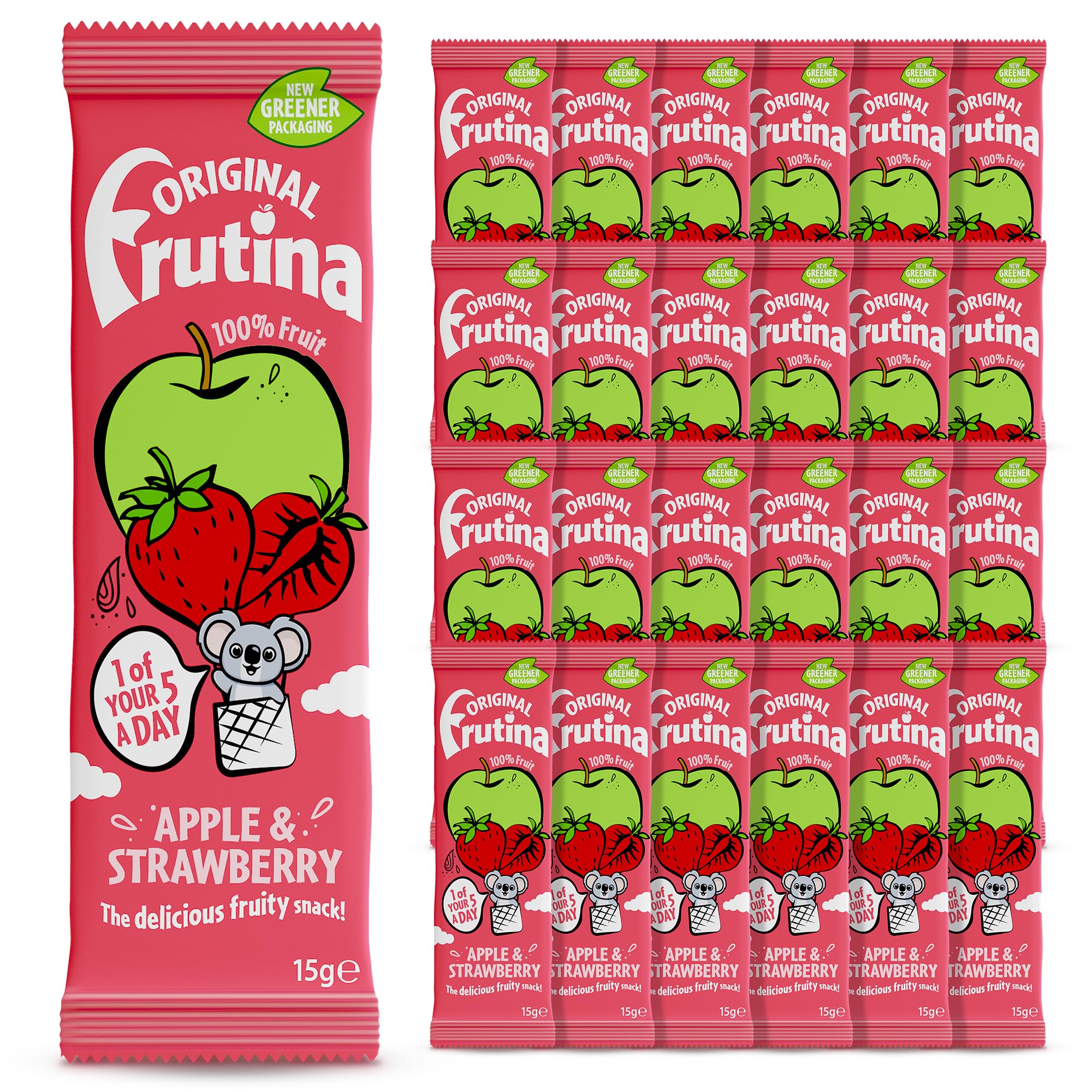 Apple and Strawberry Fruit Bars-24x15G Fruit Snacks-100% Dried Fruit with No Added Sugar No Preservatives and No Artificial Colours and Flavours-Delicious Pick-Me-Up Snacks for Kids and Adults