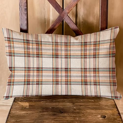 Miniatura 9 de AOFANGGO Funda de almohada decorativa de otoño de 12 x 20 pulgadas, lino sintético, a cuadros, granja, Acción de Gracias, Halloween, decoración del