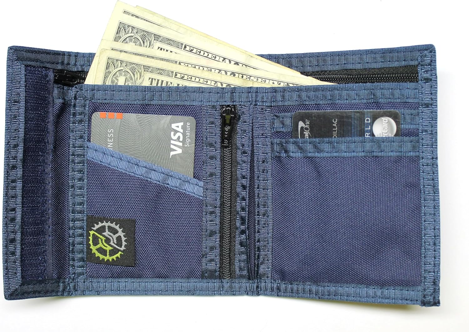 Sprocket Nylon Bifold Wallet with Zippered Pockets (Navy) - Image 2
