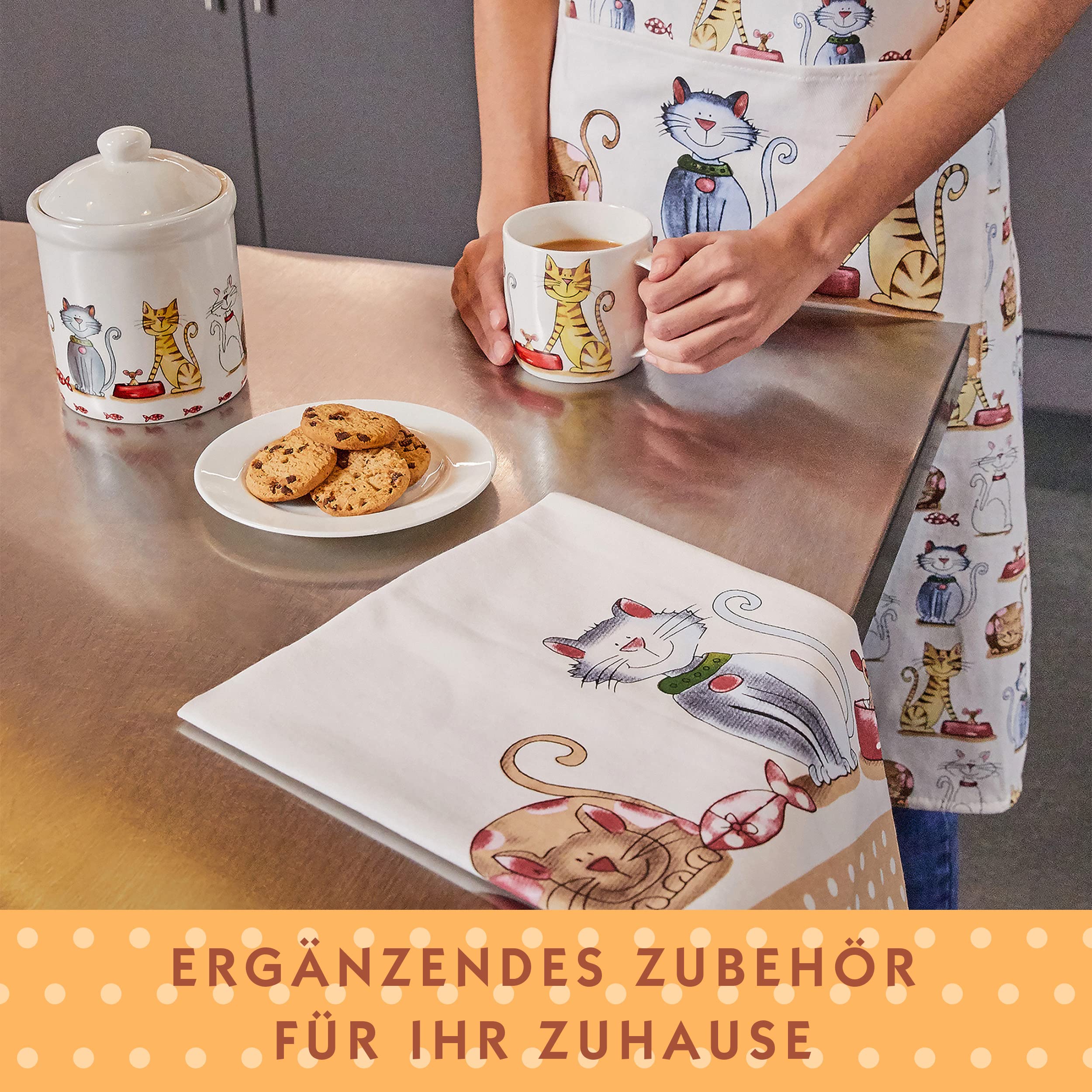 SPOTTED DOG GIFT COMPANY - Backhandschuhe Hitzebestaendig, Topfhandschuhe Ofenhandschuhe Lang mit Niedliches Katze und Katzen-Motiv