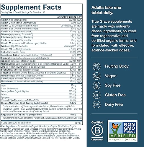 Miniatura 5 de True Grace One Daily - Minerales fermentados multivitamínicos para hombre adaptógenos orgánicos y setas para todo el cuerpo inmune resistencia apoyo