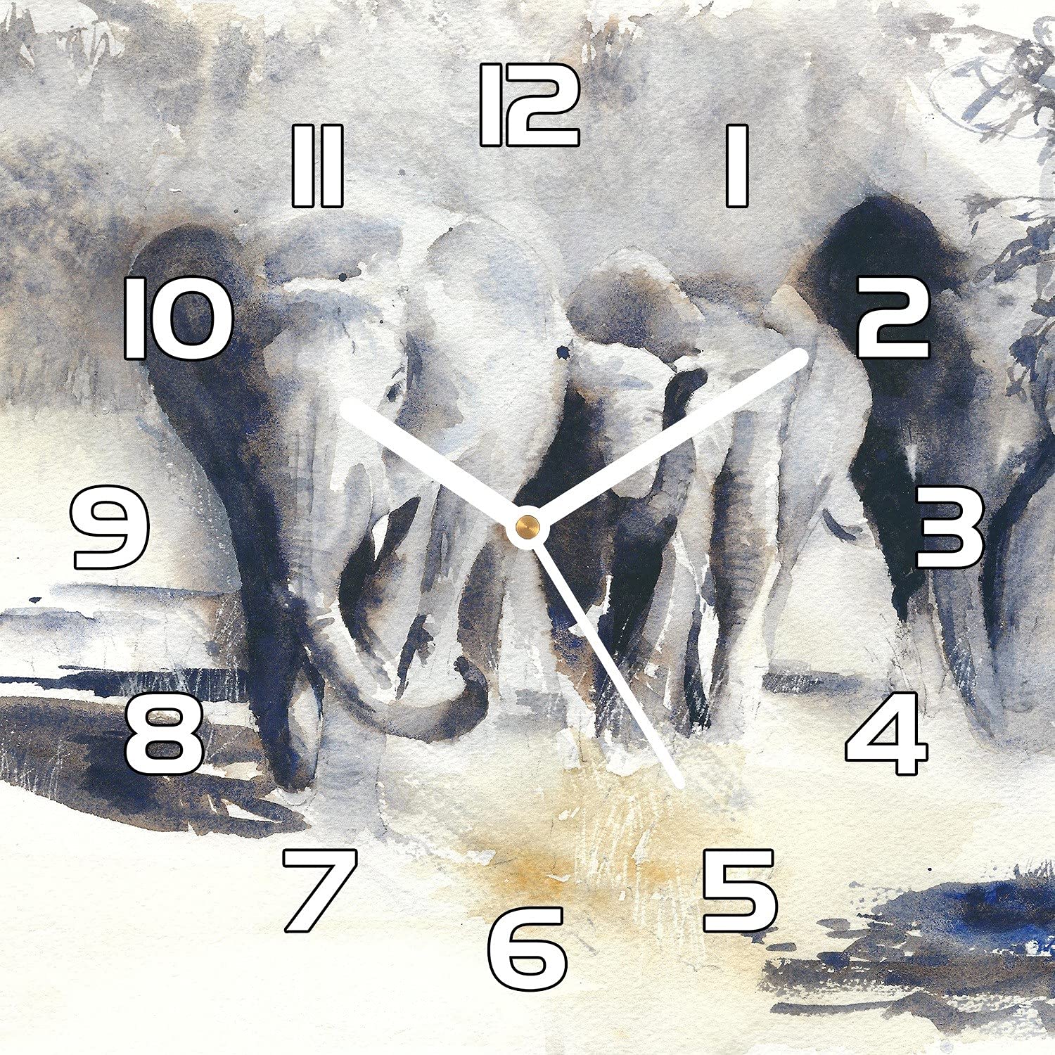 Horloge en verre murale 30x30 cm éléphants de safari africains pour salon