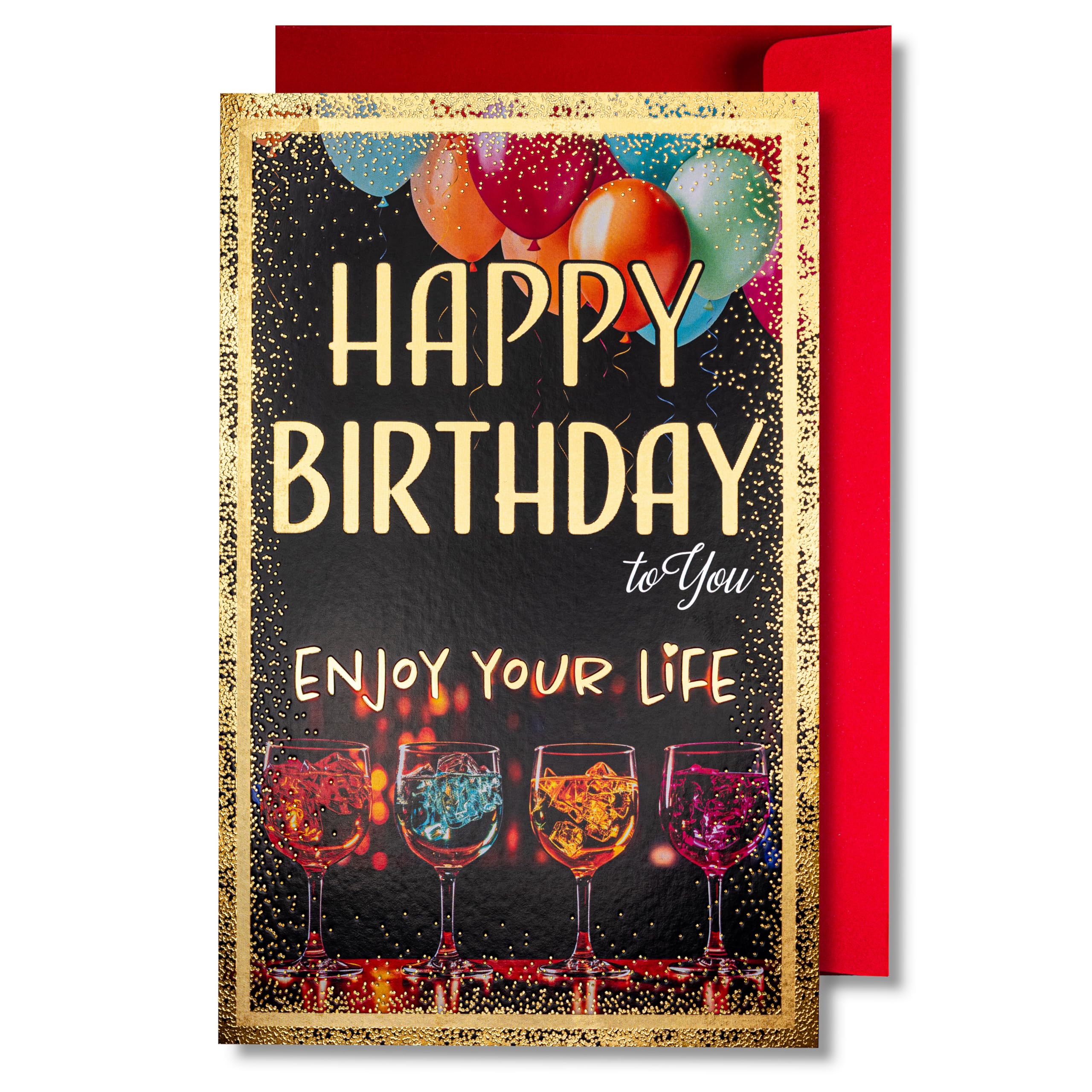 art nuvo Birthday Card - Happy Birthday Card with Envelope Full of Shine and Shimmering Light Reflected in the Glittering Number and Colourful Prints
