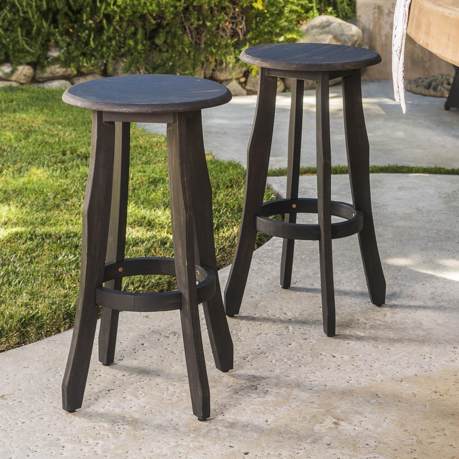 Christopher Knight Home Pike Outdoor Acacia Wood Barstools, 2-Pcs Set, Dark Grey Finish