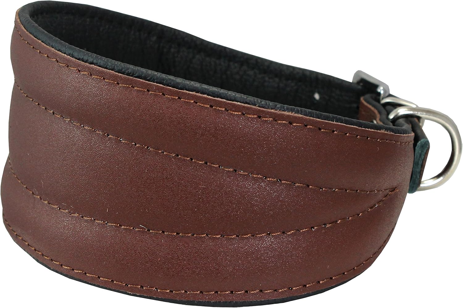 Dogs My Love Real Leather Extra Wide Padded Tapered Dog Collar (11"-13" Neck; 2" Wide, Brown)