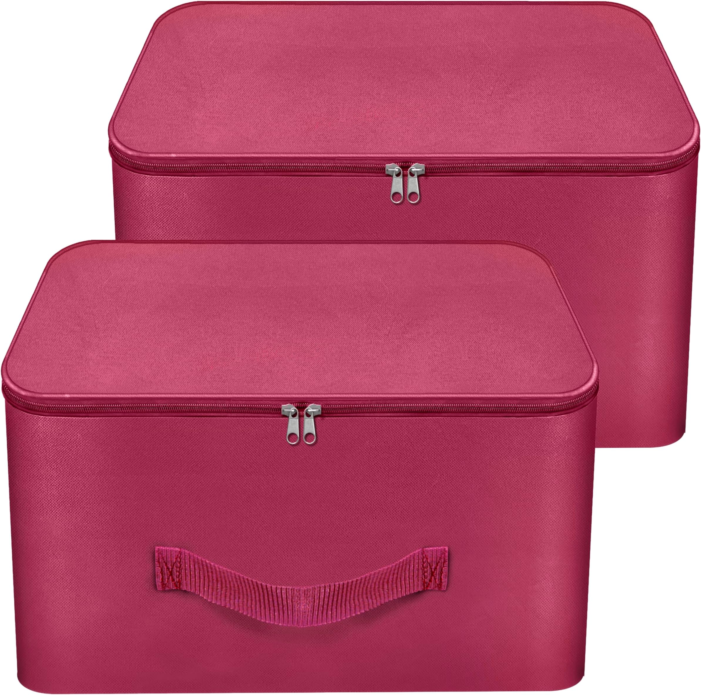 Storite 2 Pack Nylon Wardrobe Bag Underbed Moisture Proof Cloth Storage Organizer, Storage box for Clothes Saree Bags with Zippered Closure & Handle (Magenta, 37x34x23 cm)