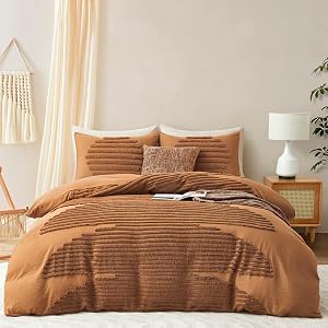 Oli Anderson Duvet Cover, 3 Pieces Boho Bedding Sets for Shabby Chic Home, Tufted and Soft Comforter Cover Set (Pumpkin, Full/Queen(90"×90"))