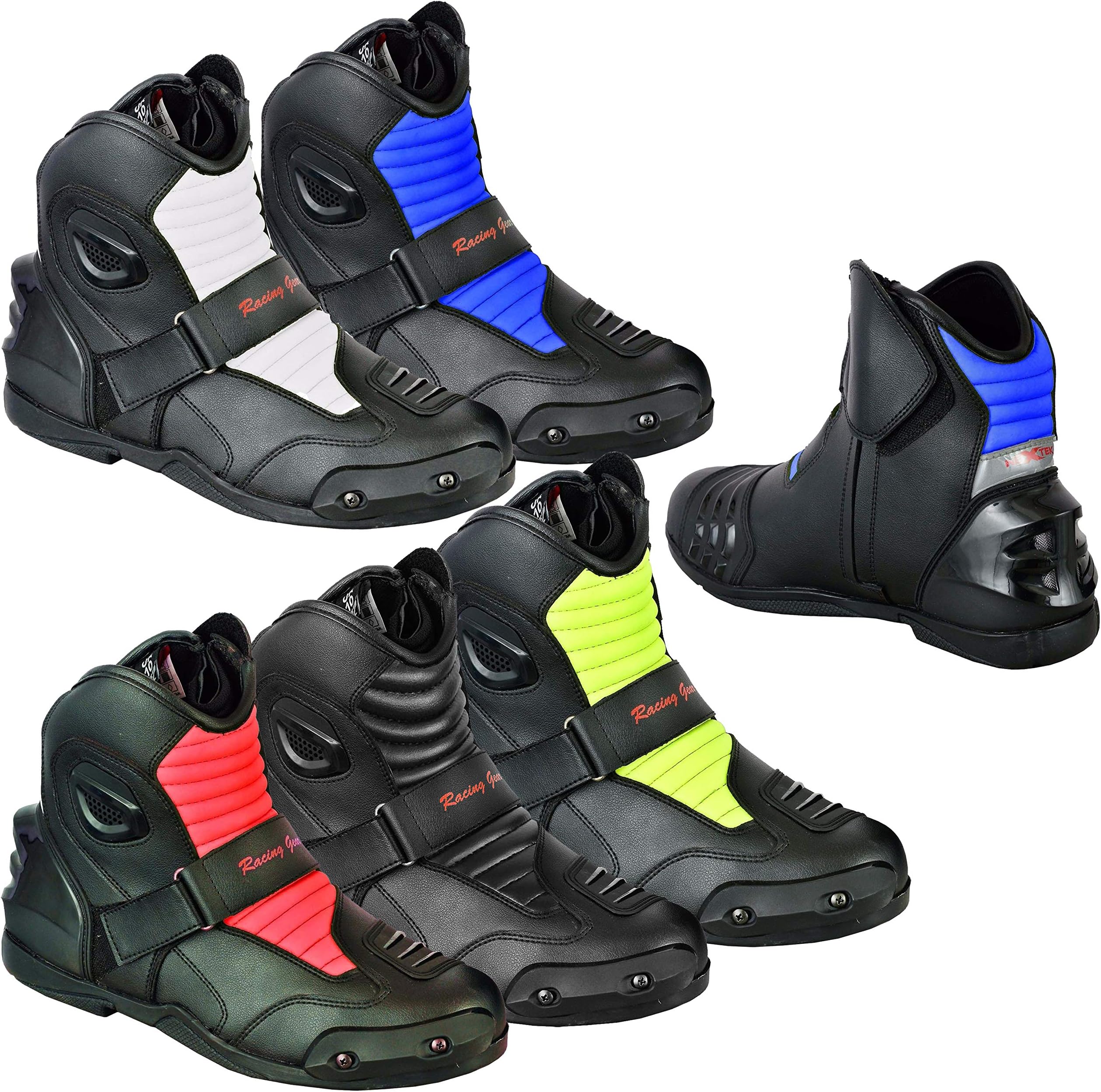 Motorbike Boots Motorcycle Shoes Biker Racing Stylist Short Ankle Boot Motorcycle Track Touring Shoes Waterproof Armoured for Mens Boys Rider - Size UK 6