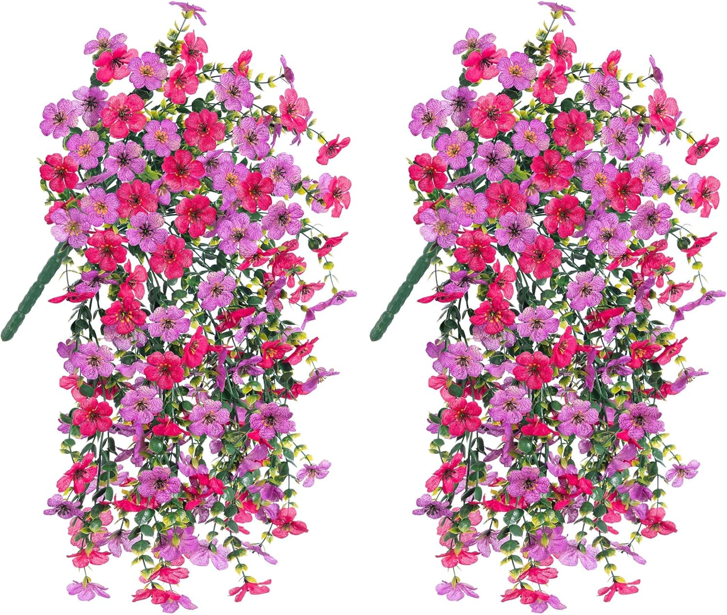 HyeFlora Artificial Flowers for Outdoors Fake Hanging Decoration, 2Pcs Purple and Hotpink Spring Decor, Realistic Plants, UV & Fading Resistant Silk Flower for Porch Patio Balcony Planter Yard - Image 8