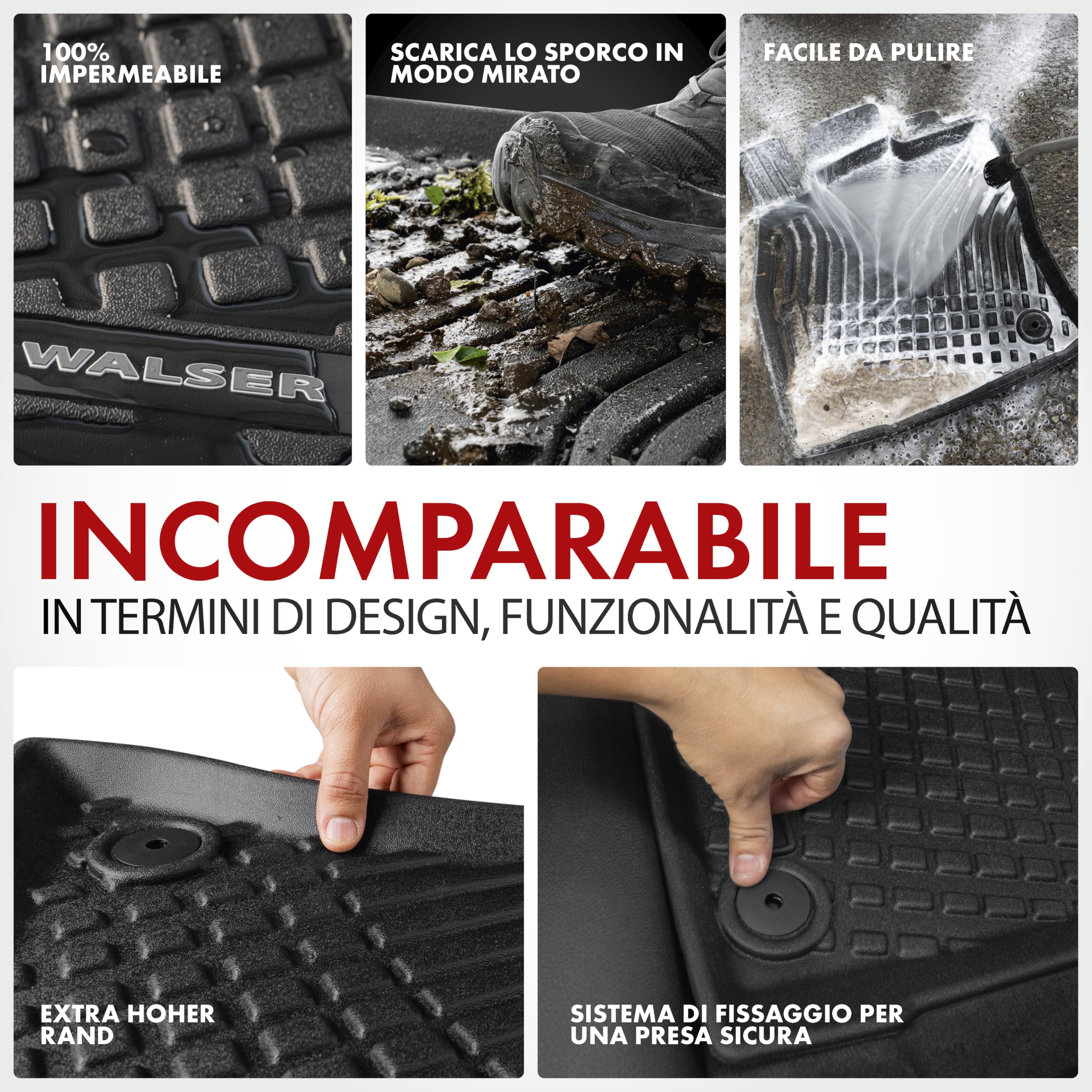 WALSER tappetini premium per auto compatibili con Audi A4 B9/Allroad B9/Avant B9 2015-2024, A5 Sportback 2016-Oggi, tappetini in gomma per auto 100% su misura - made in EU