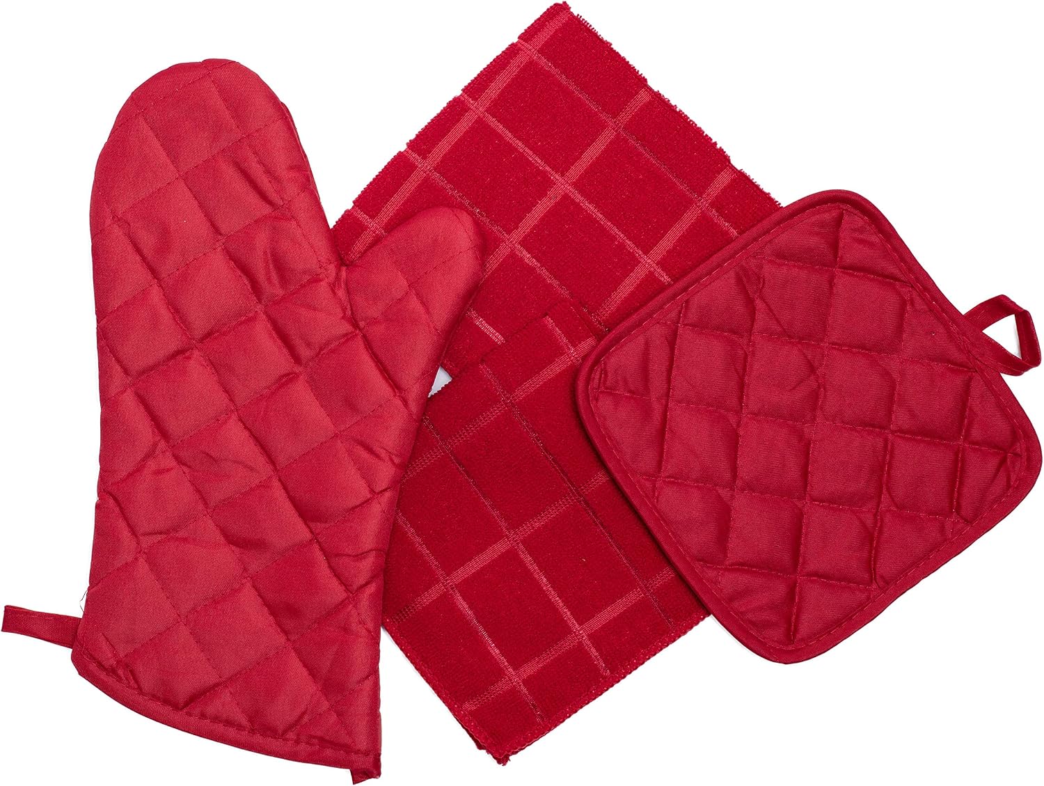 Home Collection 8 Piece Kitchen Towel Set with Dish Cloths, Pot Holders, and Oven Mitt Bundle (Red)