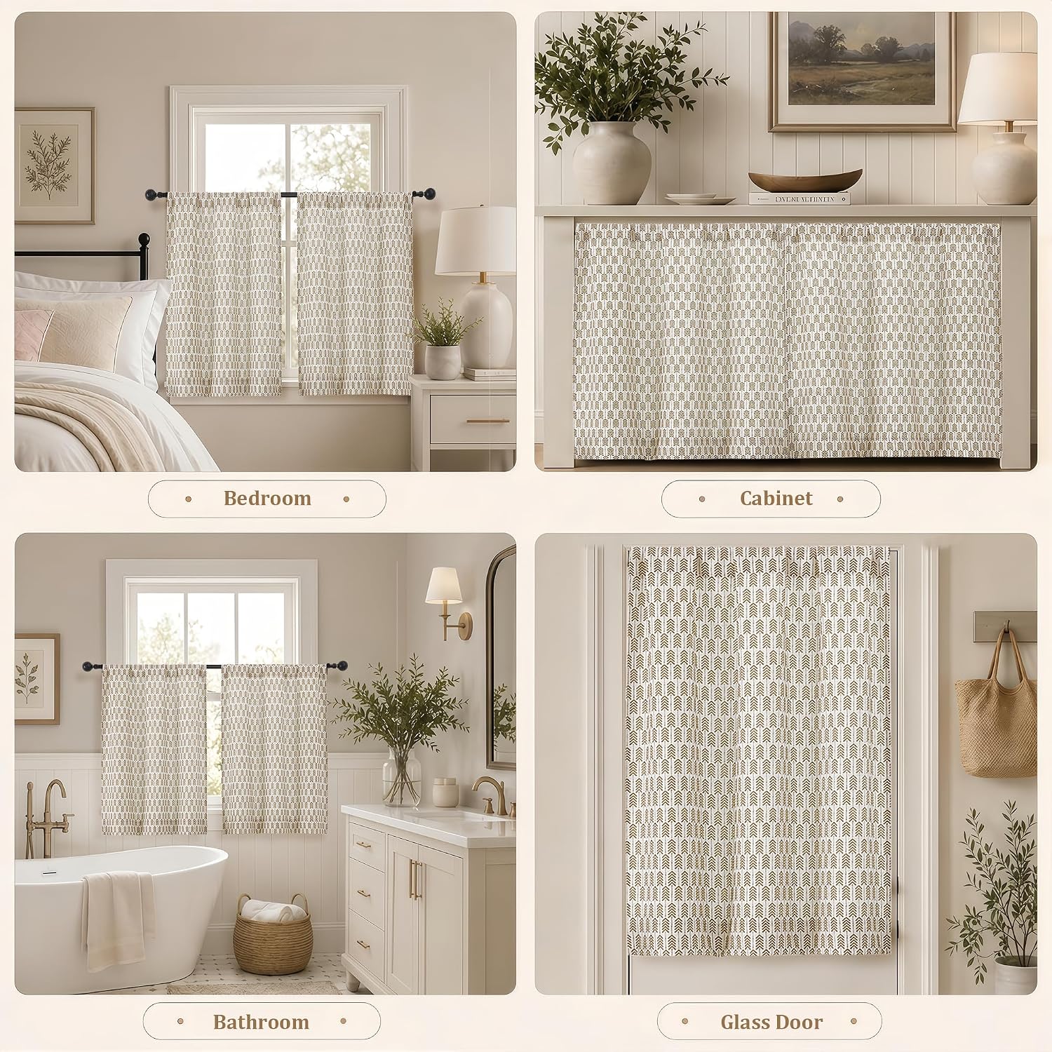 Lecloud Taupe Kitchen Curtains 36 Inch Length 2 Panels Set, Light Filtering Faux Linen Short Window Curtains, Rod Pocket Farmhouse Arrow Print Window Treatments for Bathroom Cabinet, 30" W x 36" L