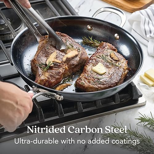 Miniatura 5 de Anolon Everlast N2 - Sartén de acero al carbono con mango auxiliar compatible con todas las estufas, apta para utensilios de metal, 12 pulgadas,