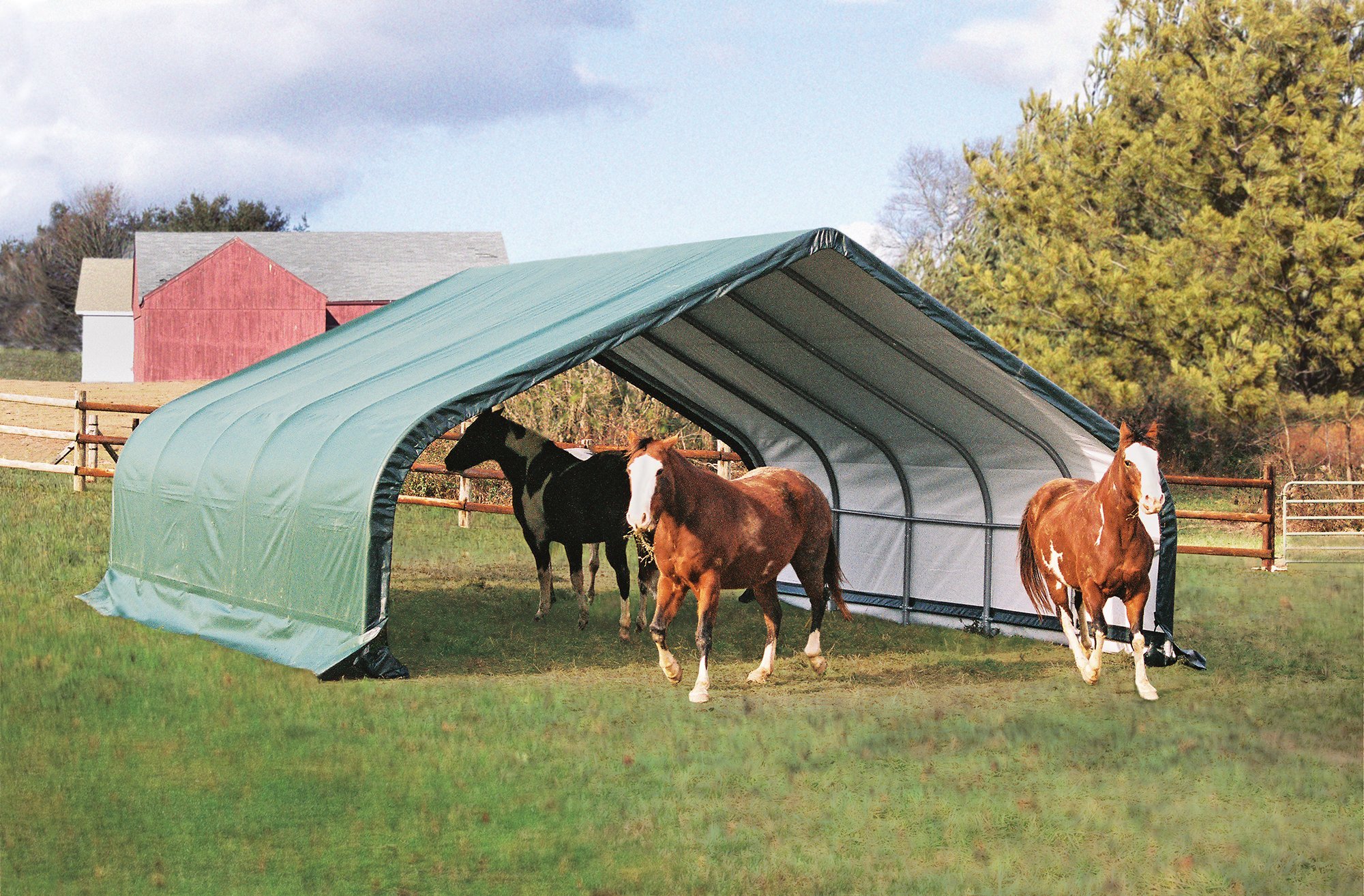 shelterlogic zelte Weidezelt Zeltgarage Run-In-Shed, 610x670x320 cm, Grün Choose your size - fabric - color:13' - Fire and Water Repellent - Sandstone Beige (6-Person) Angel VEC IN125 MODULAR PLUG