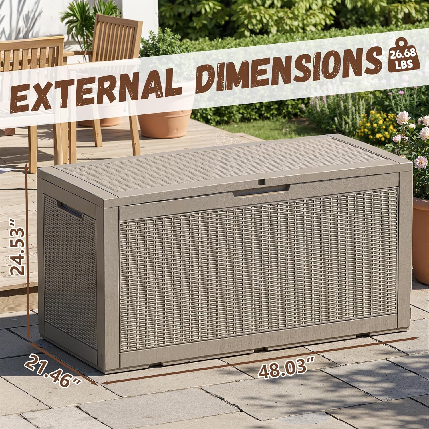 Vixzen 120 Gallon Waterproof Large Deck Box, Lockable Resin Outdoor Storage Box with Hydraulic Lid, Durable Storage Bin for Patio Furniture Cushions, Garden Tools, Pool Accessories, Gray
