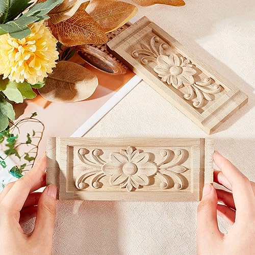 Miniatura 10 de SUPERFINDINGS 2 piezas de 5.9 pulgadas cuadradas de madera maciza natural tallada onlay apliques artesanales sin pintar para muebles puerta gabinete