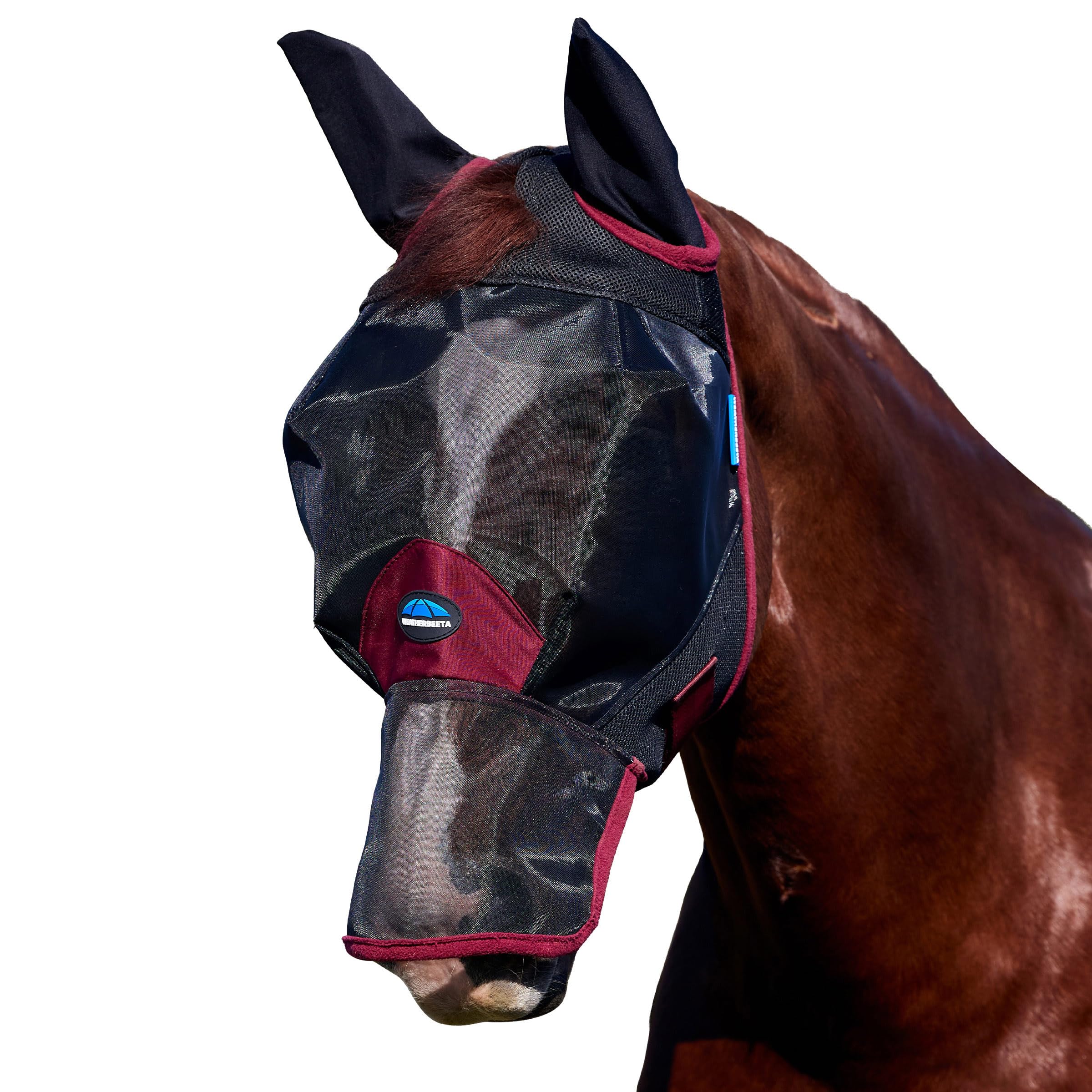 WeatherBeeta ComFiTec Fine Mesh Fly Mask with Ears & Nose, Black/Burgundy, Large