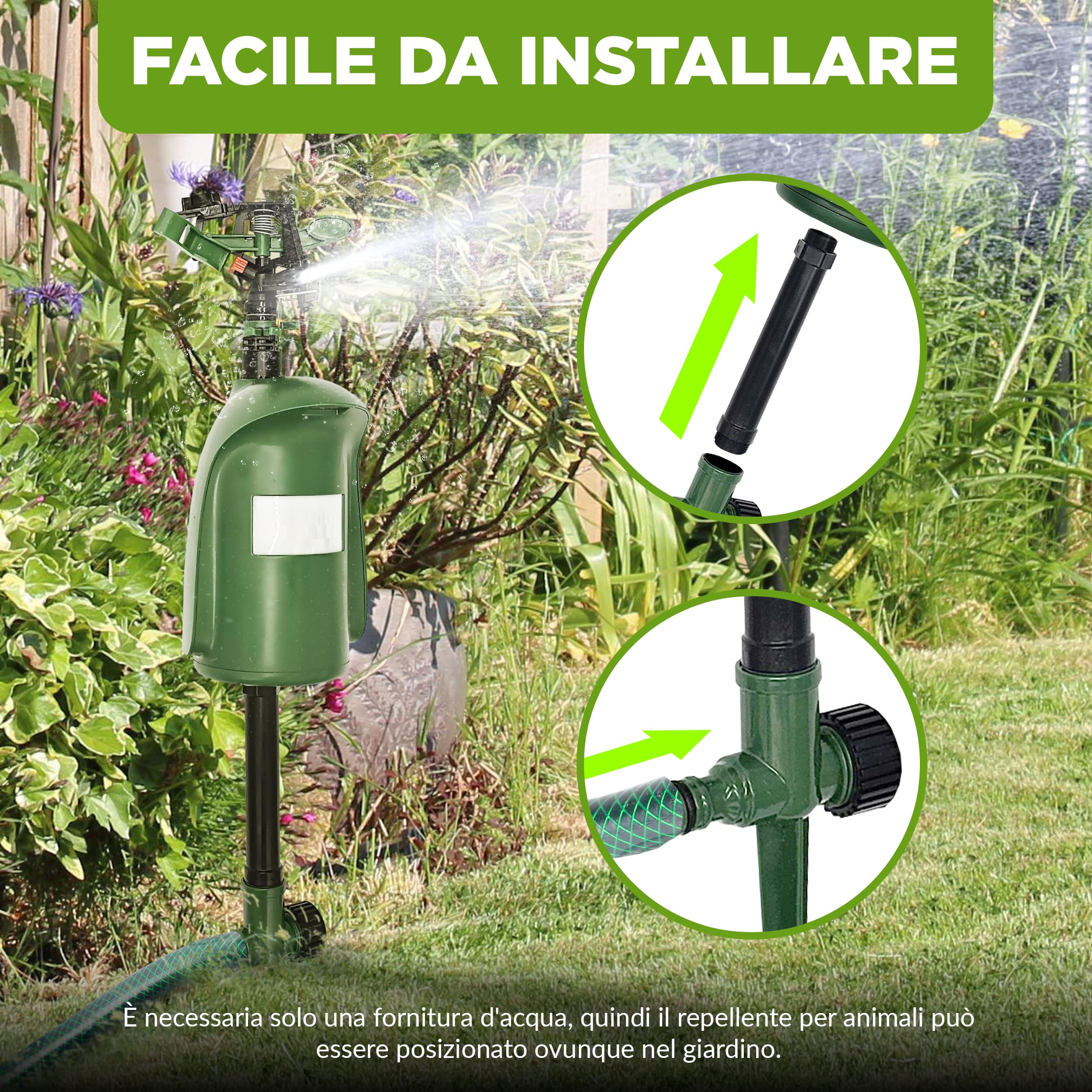 ISOTRONIC dissuasore animali getto d'acqua gatti aironi martore rilevatore movimento 120° raggio regolabile giardino laghetto 2 pezzo efficace esterno spruzzatore automatico difesa protezione stop