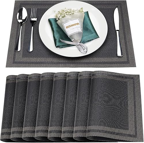 Miniatura 18 de Juego de 6 manteles individuales, lavables, resistentes al calor y a las manchas para interiores y exteriores, manteles individuales de vinilo Negro