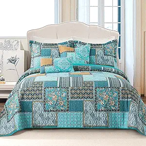 VAPUTAR Cotton Quilt Twin Size Bedding Set - 2 Pieces, Farmhouse Twin Size Quilts, Lightweight Reversible Coverlets Bedspreads for All Season (Teal/Green Chic)
