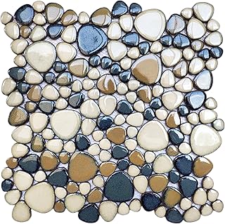 Pebble Tile for Shower Floor Brown Blue Pebbles Mosaic Tiles for Bathroo...