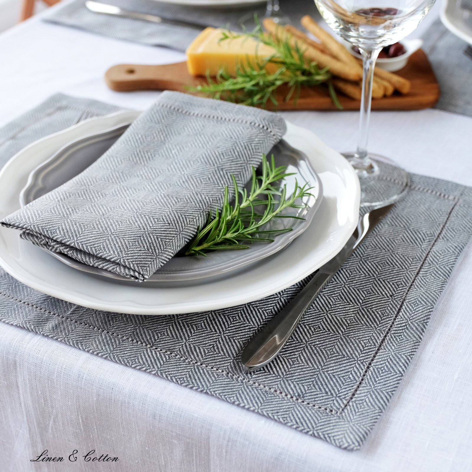 Linen & Cotton Hochwertig Tischsets Platzsets mit Hohlsaum Scandi