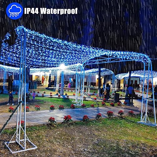 Miniatura 10 de Tira de luces de Navidad de 33 pies para exteriores, 8 modos, cable transparente con memoria de tiempo, impermeable, enchufable, para interiores y