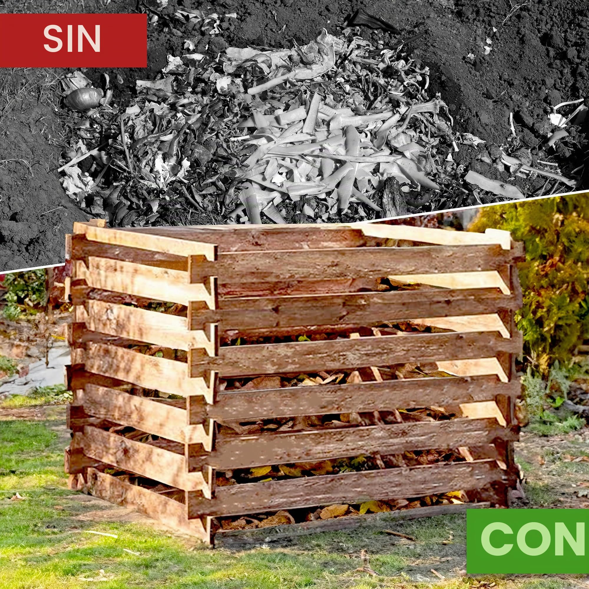 Compostador de madera de Gartenwelt Riegelsberger, 90 x 90 x 70 cm de pino marrón impregnado a presión con sistema de ranuras de madera