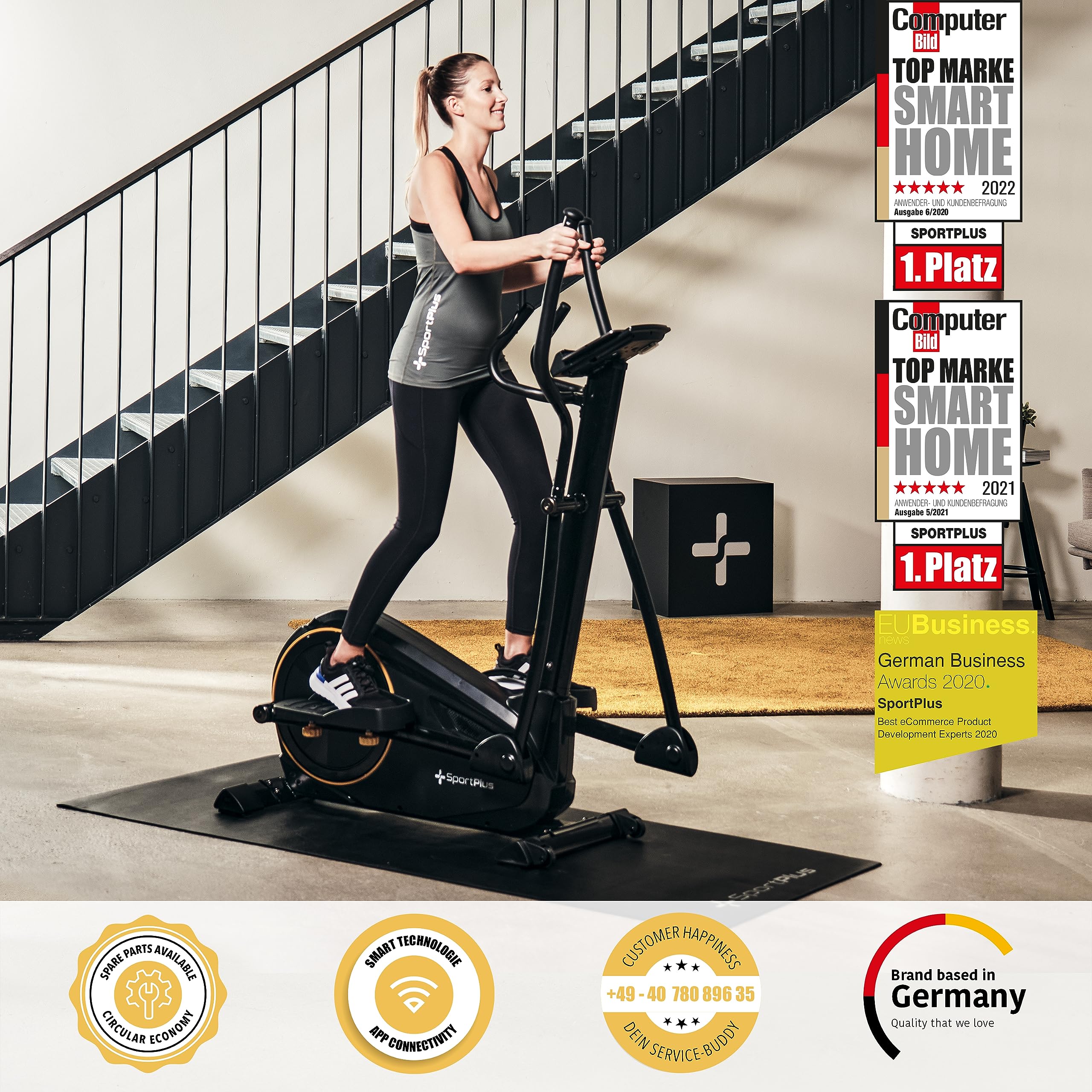 SportPlus Crosstrainer für zuhause - leiser Ellipsentrainer mit Magnetwiderstand und Trainingscomputer - platzsparend & gelenkschonend mit 24 Widerstandsstufen - Heimtrainer bis 150 kg belastbar