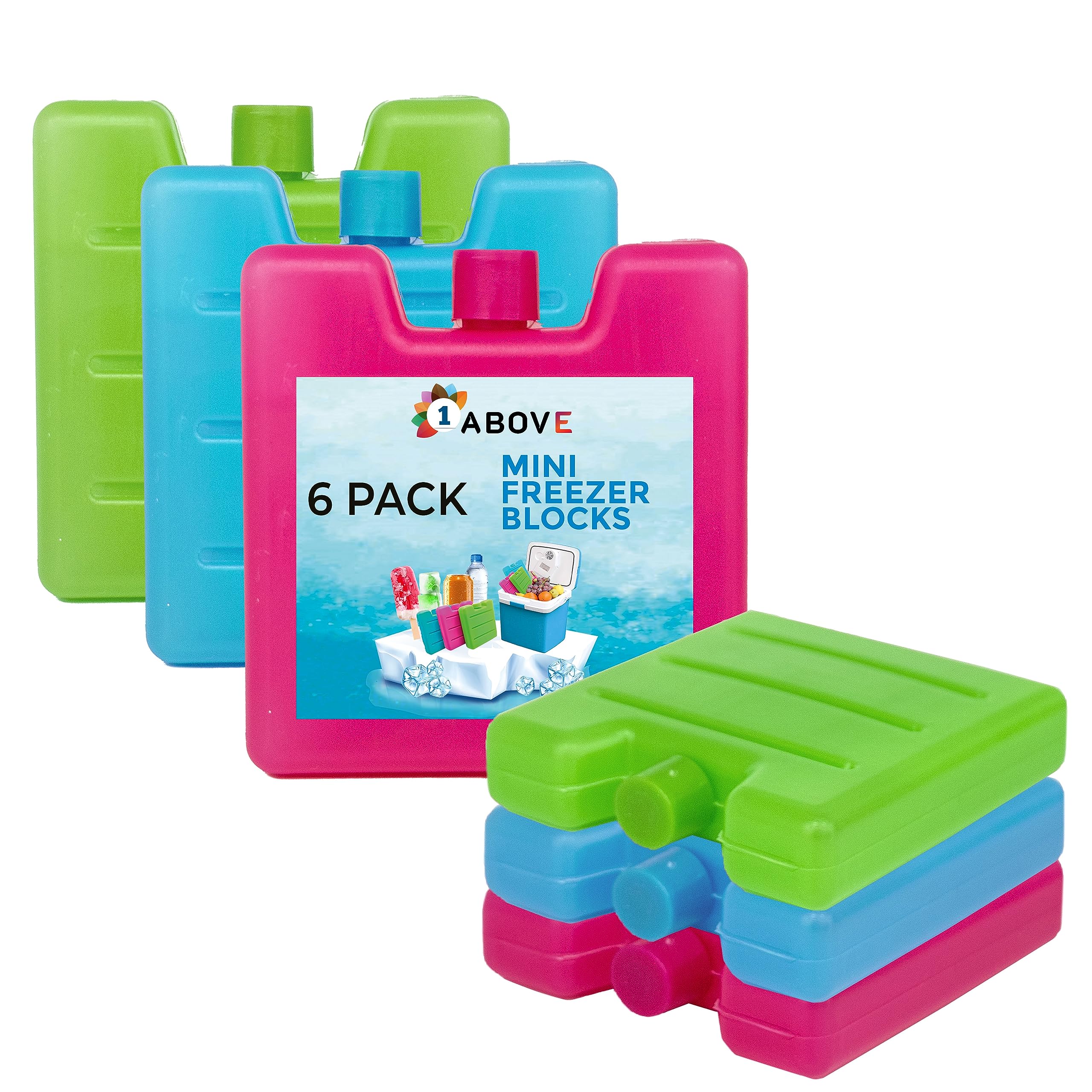 1Above Freezer Blocks 6 Pack | Reusable Ice Packs for Lunch Boxes, Cool Bags & Picnic — BPA Free, Leakproof, Long Lasting