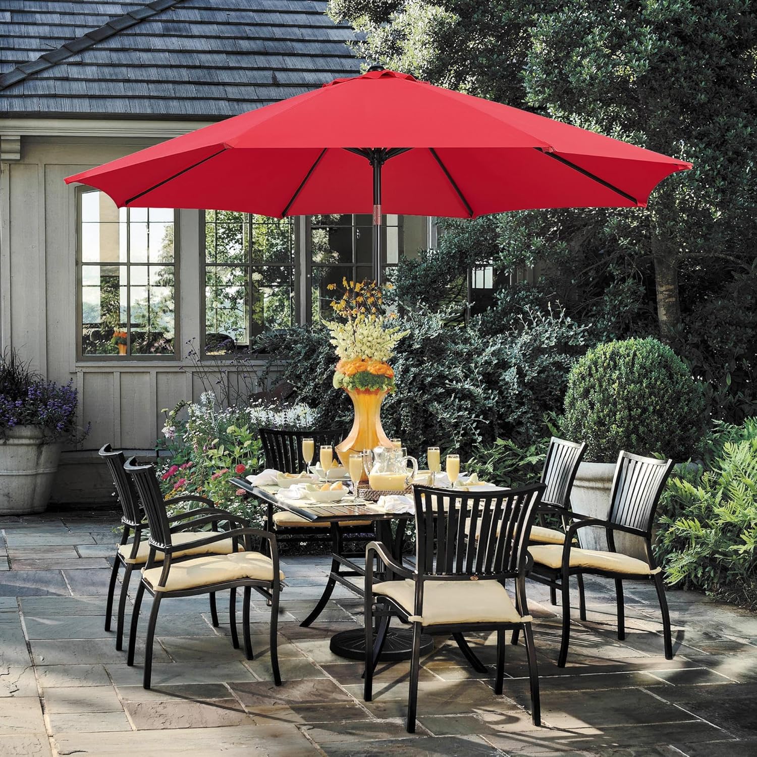 Yaheetech Patio Umbrella with Base Included, 7.5ft/9ft/10ft Outdoor Umbrellas for Patio with Base, Sunbrella Yard Sun Shade for Beach Pool Deck Beach