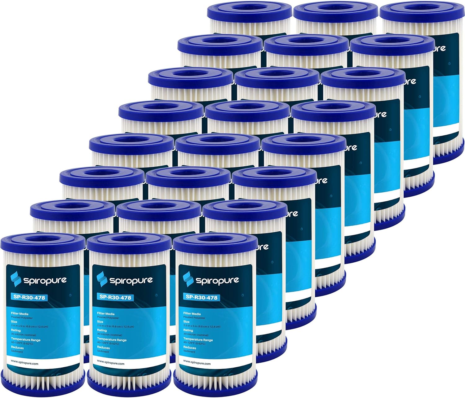 SpiroPure SP-R30-478 5x2.5 30 Micron Pleated Polyester Sediment Water Filter Cartridge R30-478 155031-43 (Case of 24)